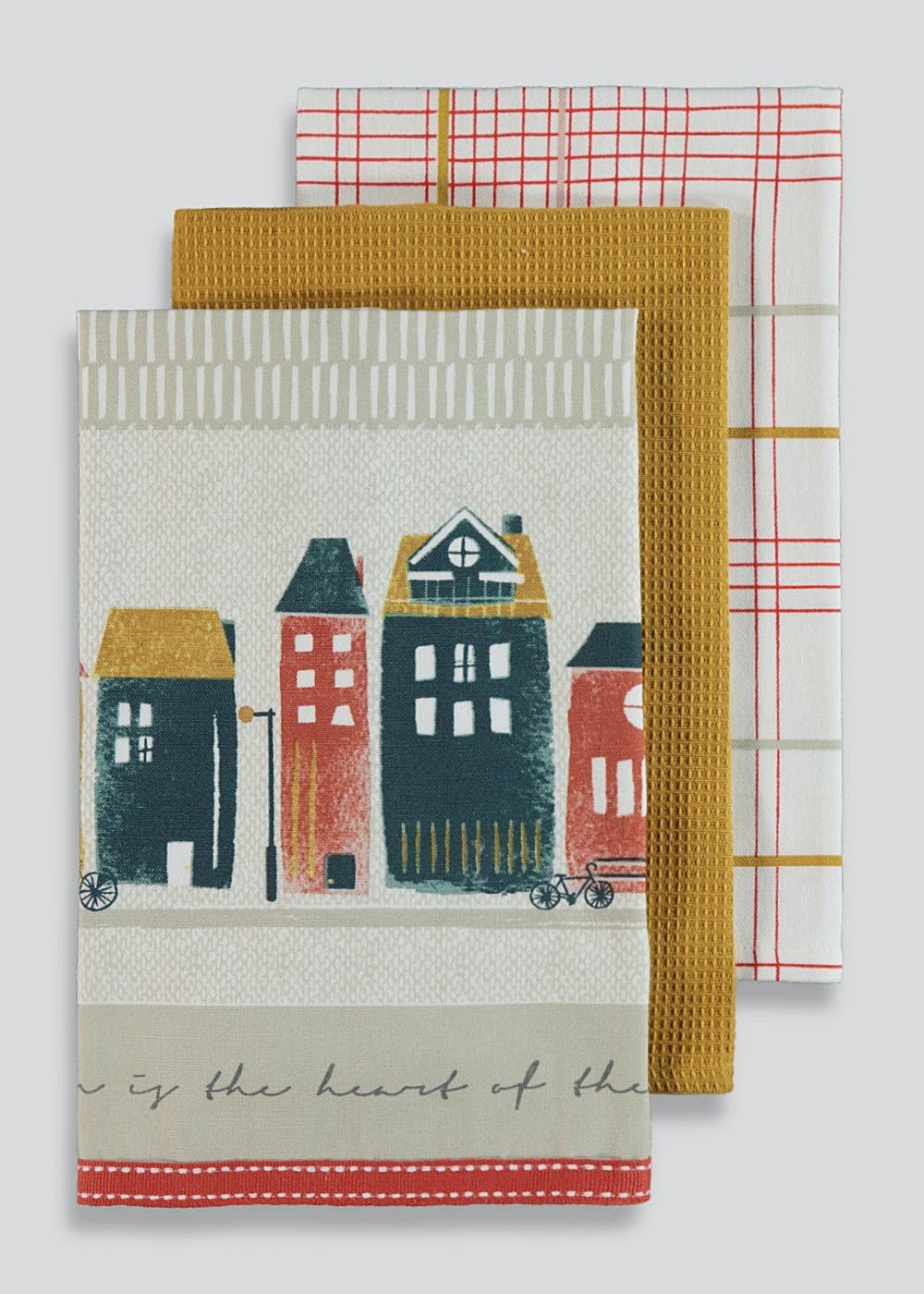 3 Pack House Print Tea Towels (65cm x 45cm) – Multi | Matalan (UK)