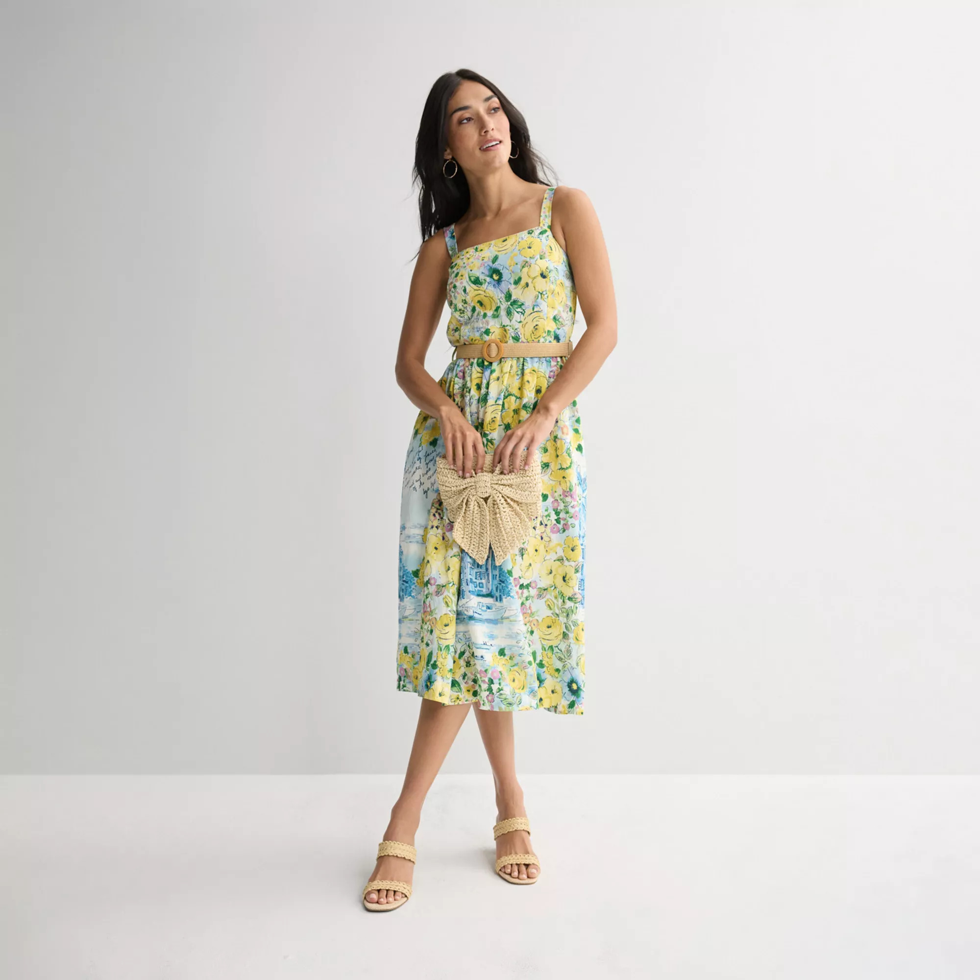 Women's Maison Tara Printed Linen Belted Midi Sundress | Kohl's