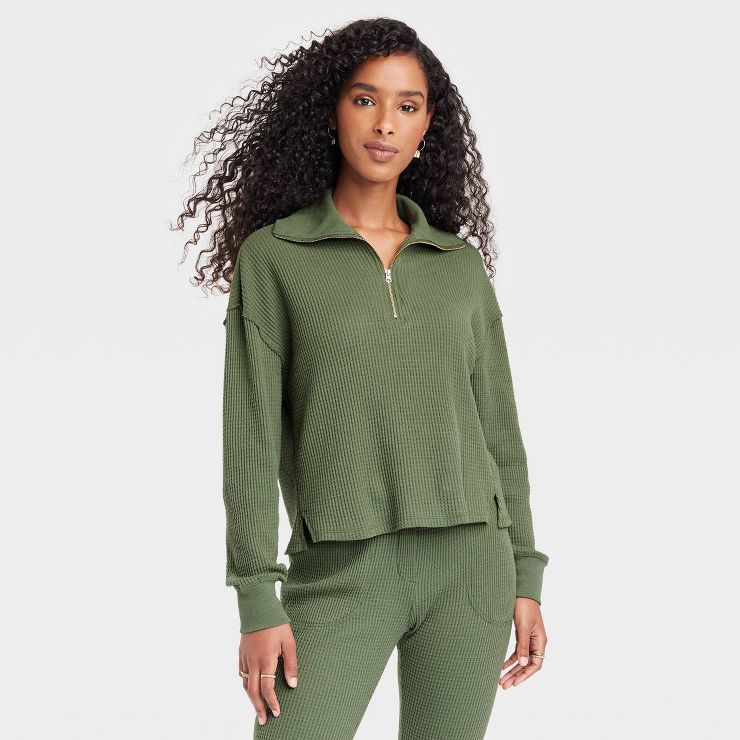 Women's Waffle Knit Quarter Zip Sweatshirt - Universal Thread™ | Target