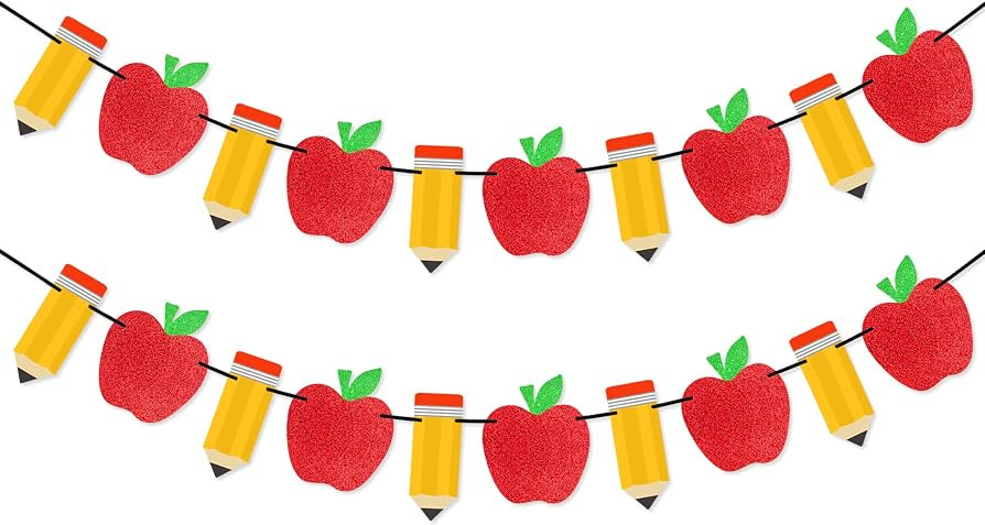 VILIFEVER 2 Pieces Pencil Apple Banner Garland Back to School Decorations | Amazon (US)