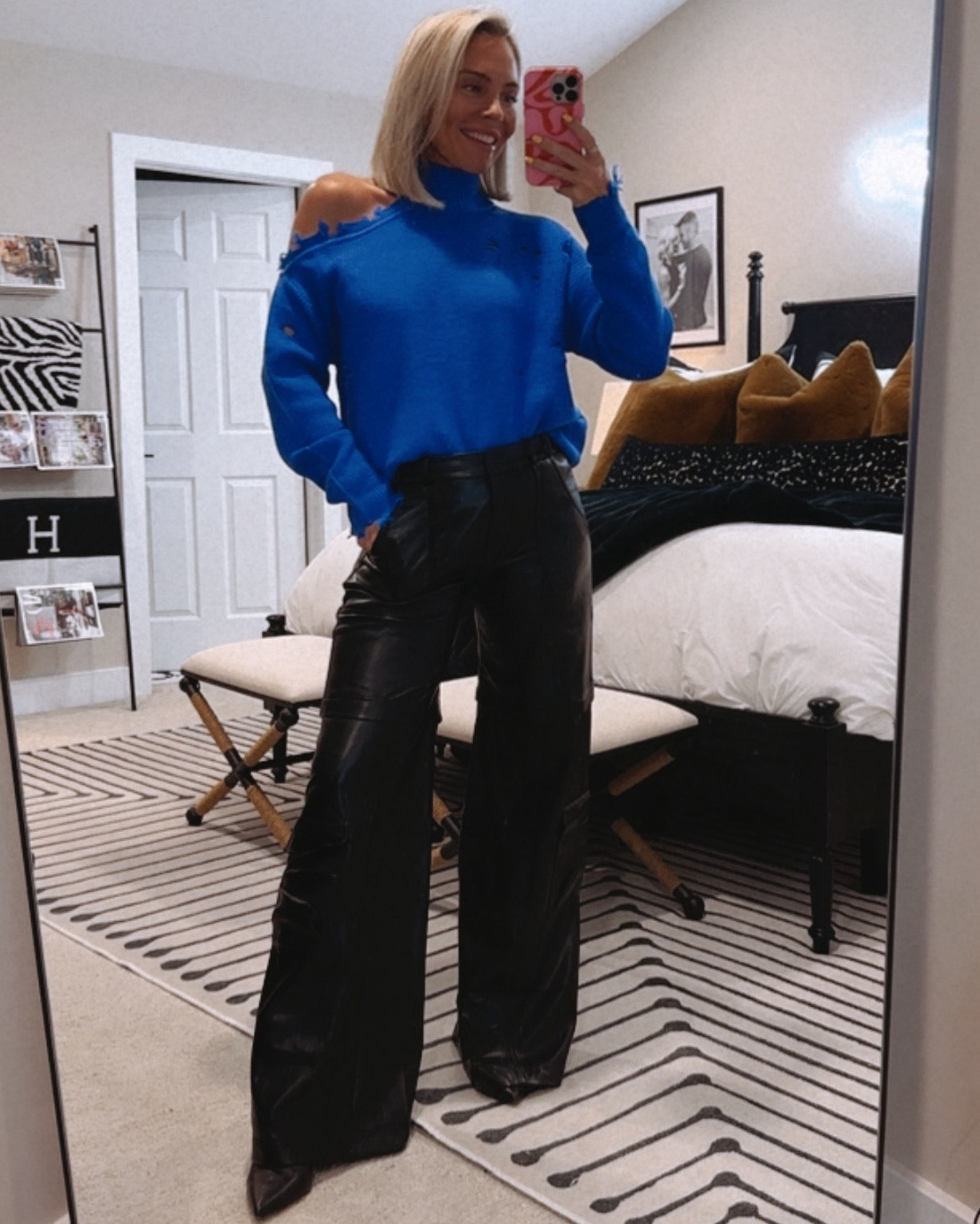 The hottest 🔥 leather pants I have EVER found. Wearing size SMALL in pants, XSMALL in sweater, & 9 in booties. 

Get in on this GORGEOUS royal blue sweater while it’s on massive sale! I paid 3-4X this price to get this sweater in camel a year ago!!

These leather pants literally feel like BUTTER 🧈 on the inside. It’s insane. 

The style of them are so incredibly fashion forward. They’re fitted through the thigh and then flare at the bottom. Straight 🔥. 

Also this sweater is perfect for workdays or 🏈 game days! I love the little distressing and little shoulder poppin out on the left side. 

One of the most 🔥 outfits I have found in a long time! 

DM me with ANY ?’s! Linked the exact jewelry I’m wearing and exact pants, sweater & booties but also gave you more bootie options! 🙃

Xoxo-your girl for the latest beauty & fashion trends,
CeCe 🙏🔥🏈👢👑💙🦋🍁❄️🙌👊

#LTKWorkWear #LTKMidSize #LTKVacationOutfits #CorMyerStyle #Concert #Vacation   #LTKSummerSales #LTKBacktoSchool  #LTKNYFW    

#LTKSeasonal #LTKFindsUnder50 #LTKBeauty #LTKStyleTip #LTKFindsUnder100 #LTKTravel #LTKFitness #LTKOver40 #LTKParties #LTKU #LTKSaleAlert #LTKVideo #LTKBump #LTKShoeCrush #LTKActive #LTKShoeCrush #LTKBump #LTKFamily #LTKPlusSize #LTKMidsize #LTKSaleAlert #LTKWorkwear #LTKFallSale #LTKFindsUnder100