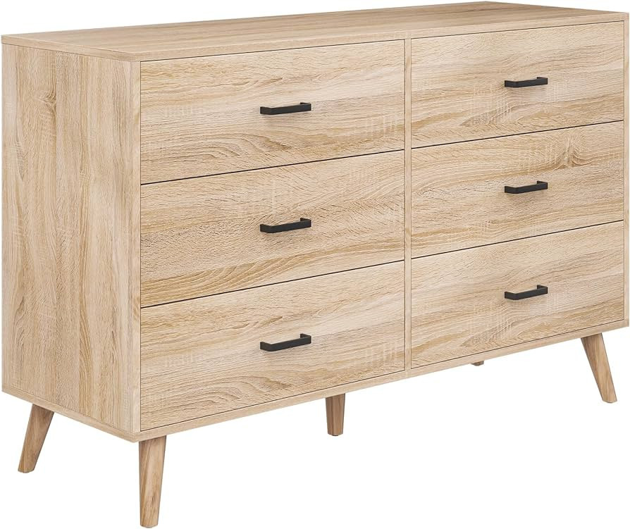 Bigbiglife 6 Drawer Dresser for Bedroom, Wood Dresser with Metal Handles, Mid Century Modern Dres... | Amazon (US)