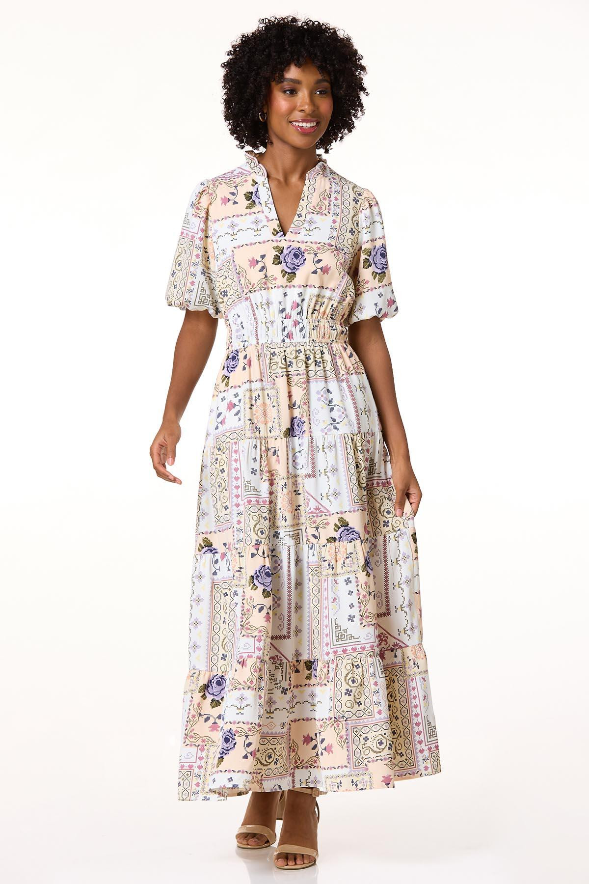Floral Patchwork Print Tiered Maxi Dress | Cato Fashions