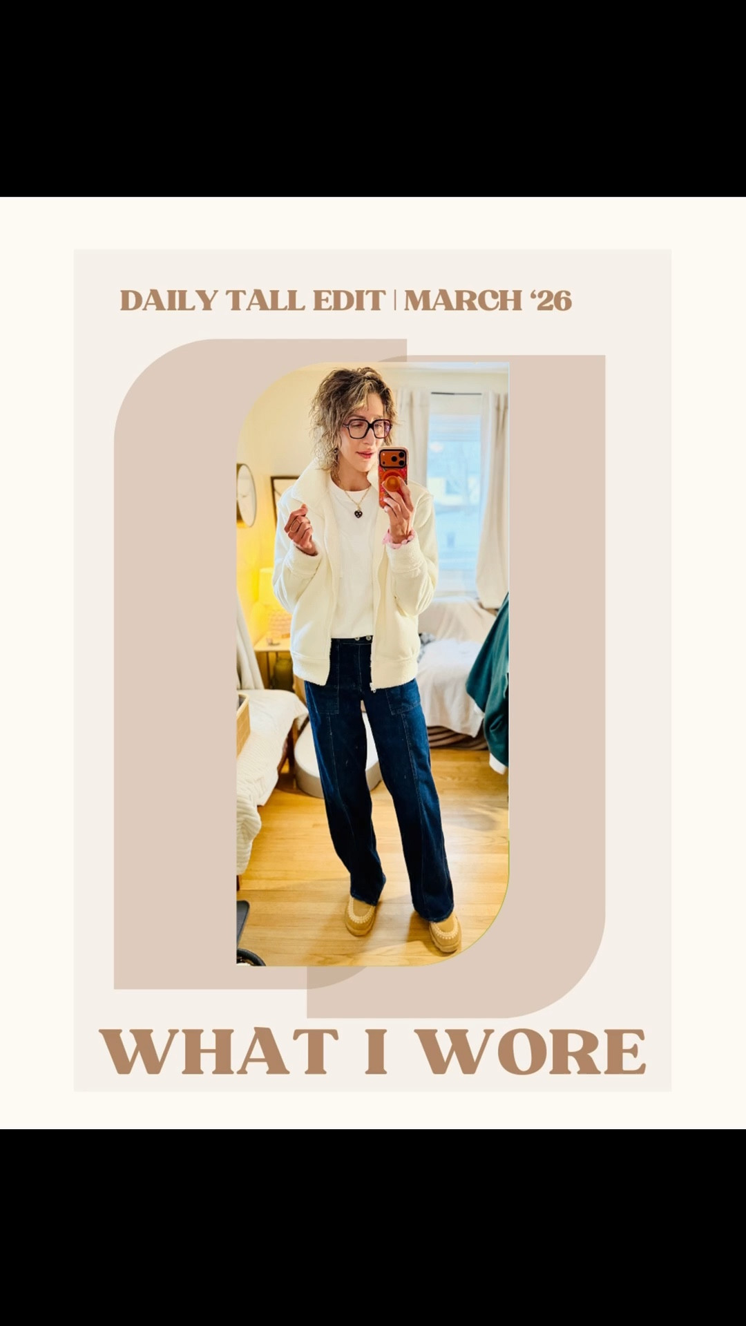 Wide on the bottom only works if you know what you’re doing.
This outfit is about balance.
The sherpa booties are wide and cozy — so they need a pant that can hold its own.
Dark wash, wide leg denim with a full-length drape. They just kiss the ground.
Any longer would look sloppy. Any shorter would pull everything up and ruin the line.
When the hem hits right, the whole outfit settles.
Because the bottom is relaxed and wide, the top has to be intentional.
You can go fitted or oversized — but the proportions have to make sense.
I went with a cropped white tee that hits exactly at the waist.
No adjusting. No convincing myself it works.
It lands right at the beltline, so I can front tuck it — or not — and it still looks finished.
The bomber is oversized and sherpa-lined, but it doesn’t compete.
It either needs to hit at the waist or go longer — never the exact same line as the tee.
Layering is geometry. If the lines stack wrong, you feel it immediately.
Dark wash keeps it elevated.
Sherpa keeps it grounded.
Wide + cropped keeps it balanced.
Proportion is the whole outfit.
Comment “shop” and I’ll send details.
When you go wide leg — are you cropping the top or keeping it long?


#LTKPlusSize #LTKSeasonal #LTKTall