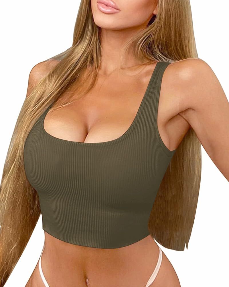 BelleLovin AESLOVIN Women's Ribbed Knit Basic Scoop Neck Sleeveless Crop Tank top | Amazon (US)