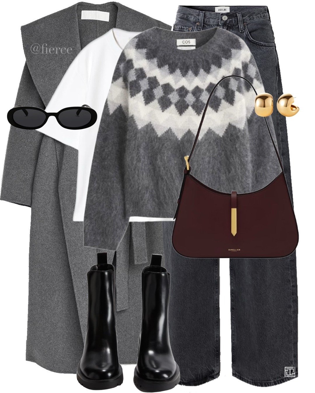 Grey jeans grey belted coat black ankle boots burgundy bag grey fair isle jumper white tshirt casual chic outfit city break lunch 

#LTKwinter #LTKeurope #LTKuk