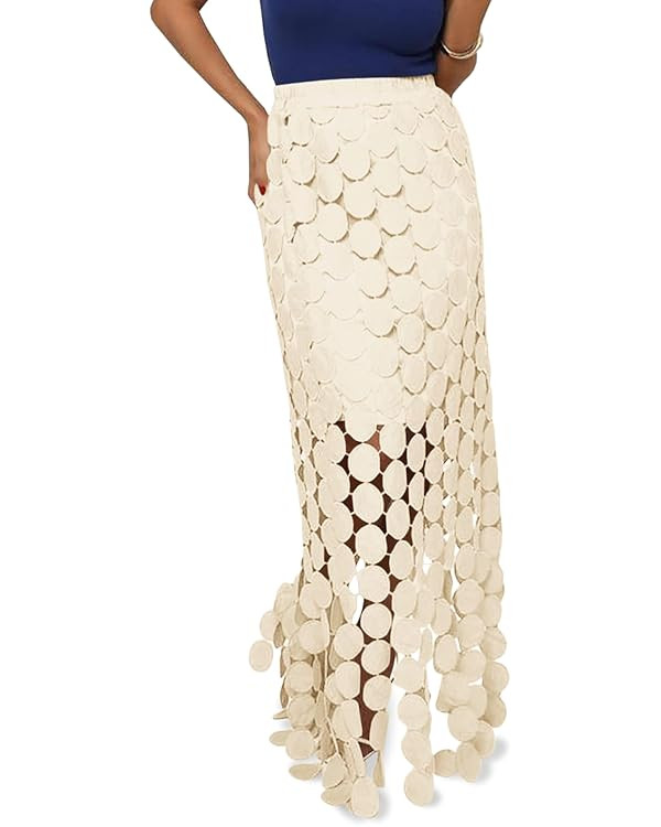 Cicy Bell Womens Hollow Out Maxi Skirts Summer High Waisted Boho Fringe Hem Long Skirt | Amazon (US)
