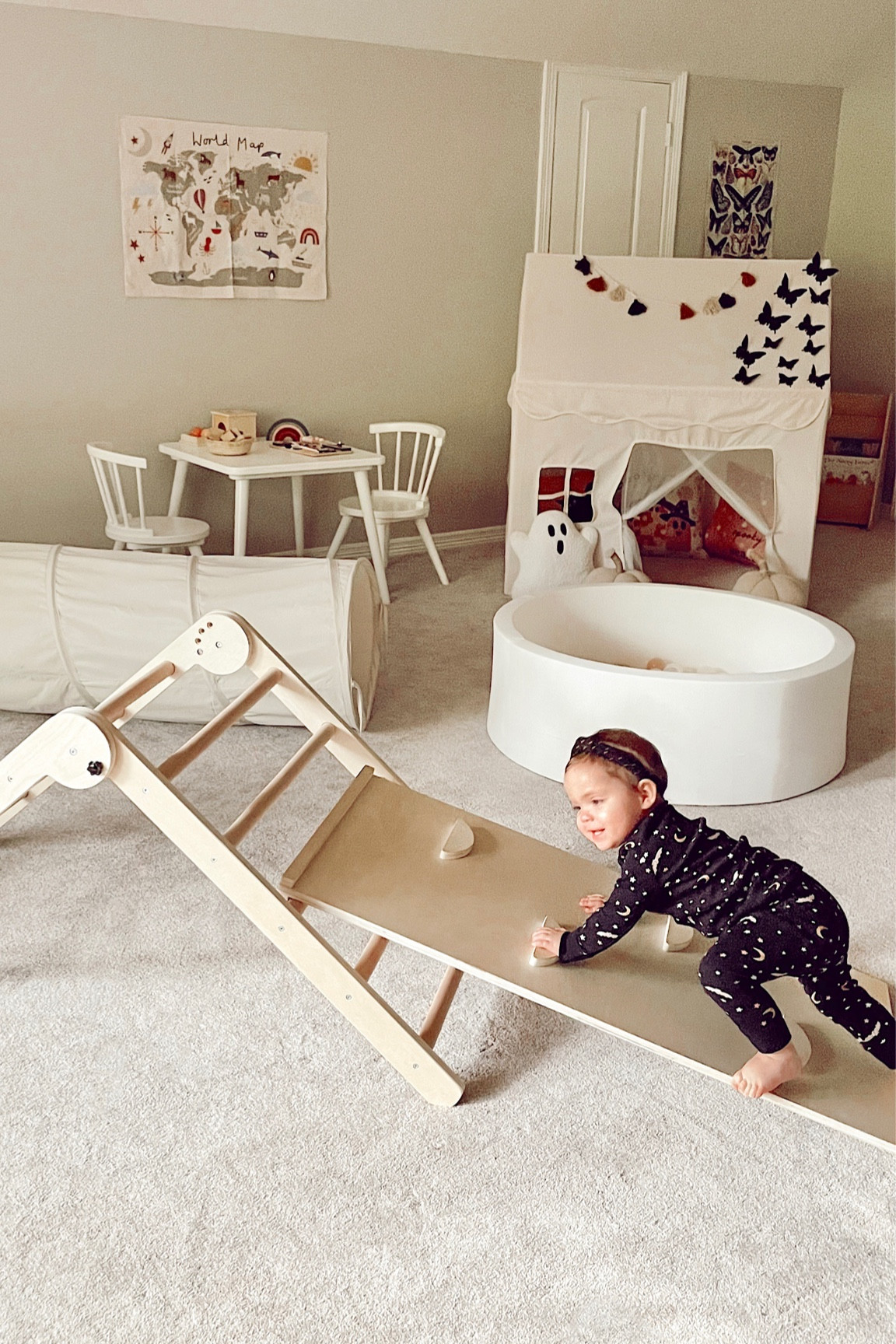 Toddler Playroom 
Halloween pjs 
Ball pit 
Beige tunnel
Toddler playhouse 
Toddler table + chairs
Wooden climbing gym 
World map canvas 

#LTKfamily #LTKkids

#LTKHalloween