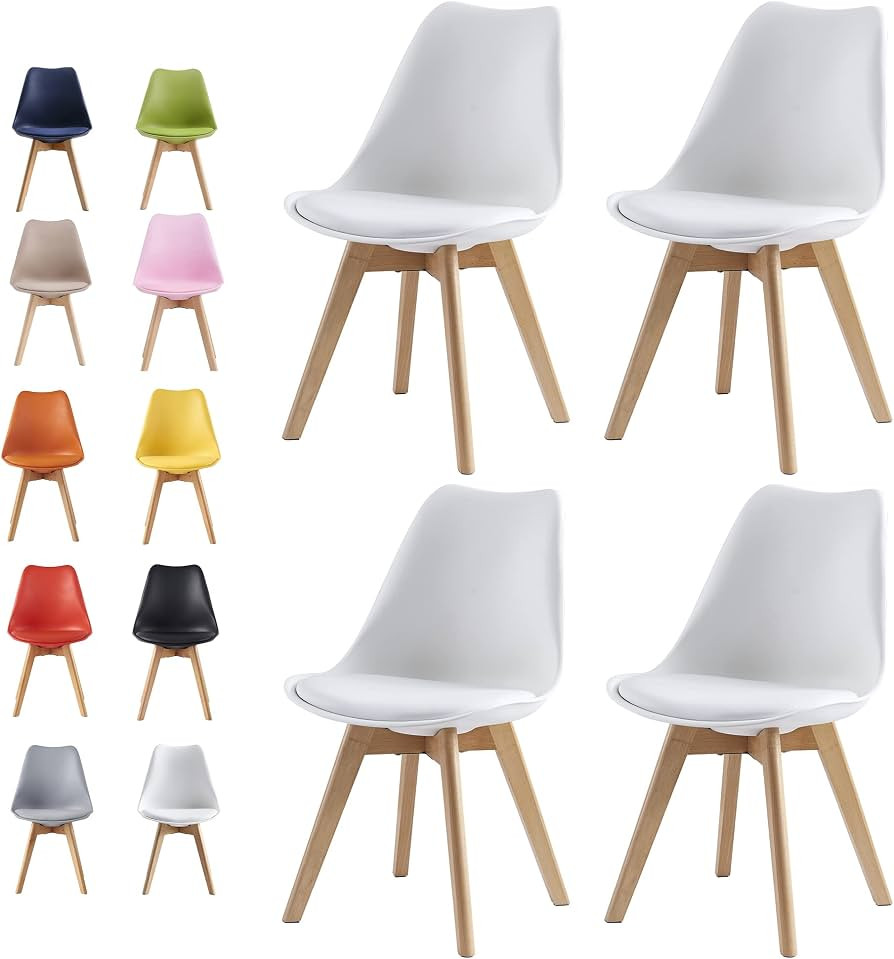 mcc direct Set of 4 Dining Chairs Wooden Legs Soft Cushion Pad Stylish DELUXE Retro Lounge Dining... | Amazon (UK)
