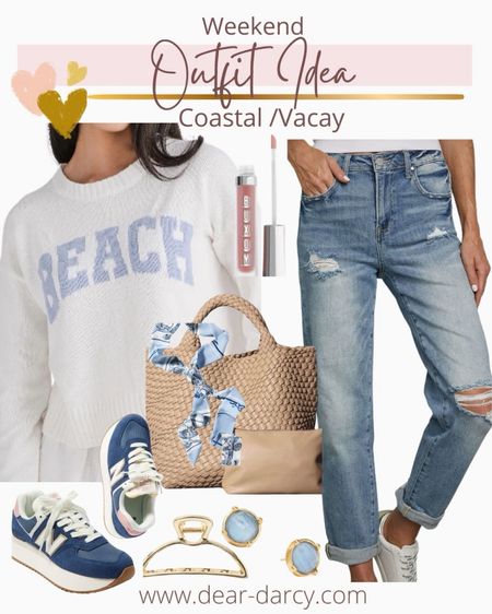 Outfit inspiration 

Best seller restock alert 
Coastal vibe perfect for vacation 

Risen jeans under $69 restocked tts

Brash light weight spring sweater tts

Great bag with make up bag Amazon find

New balance tennis shoes tts 

Blue white hair scarf
Julie Voss jewelry 

Nixon lip plumping glosss

#LTKtravel #LTKMostLoved #LTKstyletip