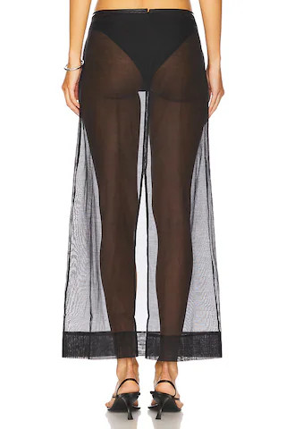 Sheer Leather Trim Skirt in Black | Revolve Clothing (Global)