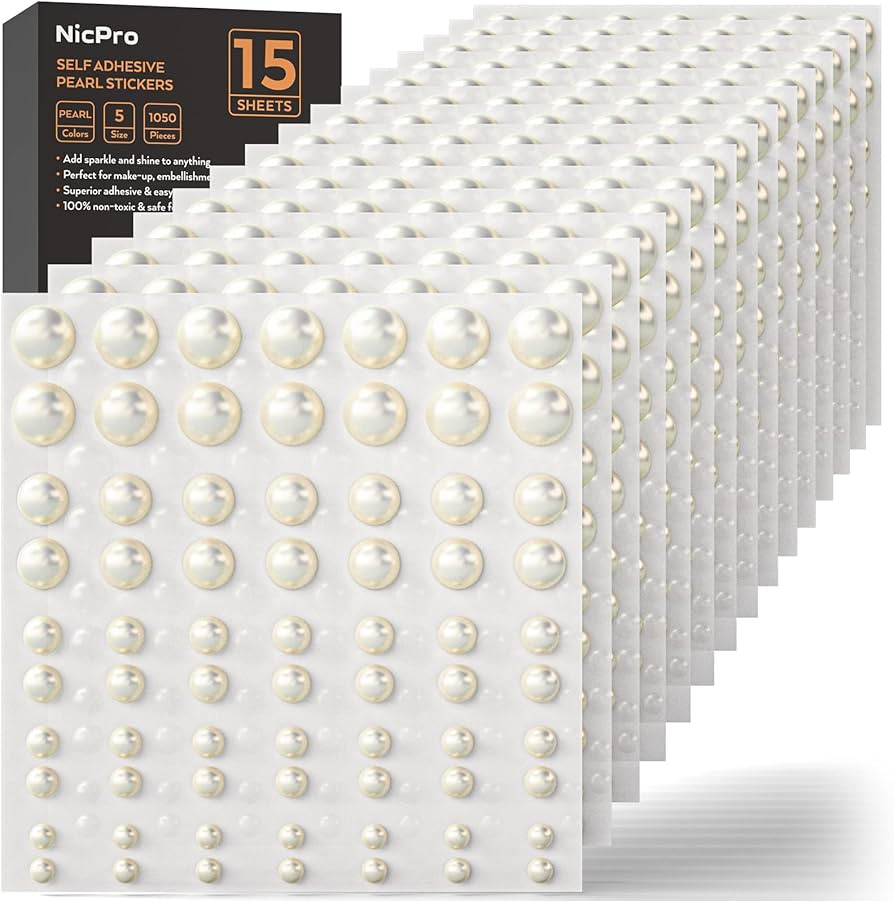 1050 PCS Pearl Stickers Self Adhesive\uff0cNicpro 5 Size Stick On Makeup Pearl Gem Jewels Decor f... | Amazon (US)