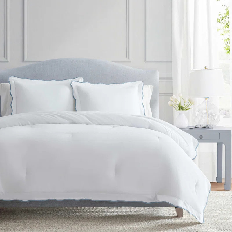 Martha Stewart Simple Scallop Cotton Blue Duvet Cover Set | Wayfair North America