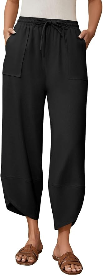 Linen Barrel Pants for Women Wide Leg Harem Palazzo Trousers Drawstring Baggy Summer Beach Vacati... | Amazon (US)