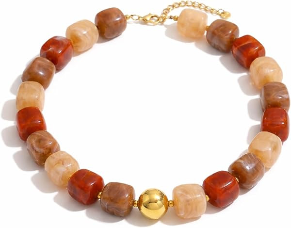 Mchic Colorful Beaded Choker Necklace for Women: Boho Large Square Acrylic Beaded Necklace Stainl... | Amazon (US)