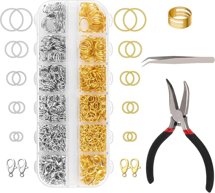 1200 Pcs Jump Rings for Jewelry Making Supplies, Necklace Repair Kit with Open/Close Tools, Plier... | Amazon (US)