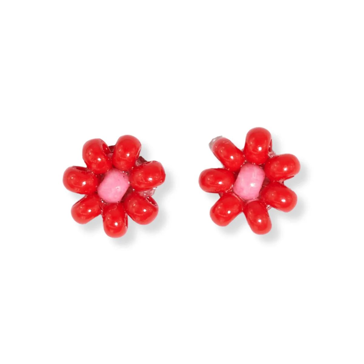 Tina Two Color Beaded Post Earrings Tomato Red | INK+ALLOY