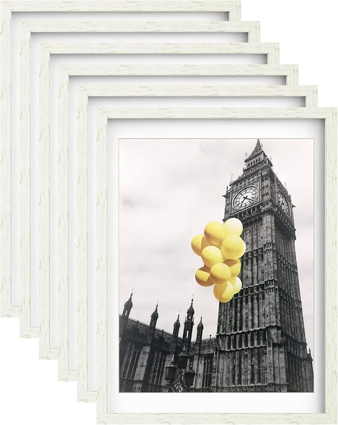 BSRHOMR 12x16 Distressed White Picture Frame with Mat, Country Rustic Style Photo Frame with Remo... | Amazon (US)