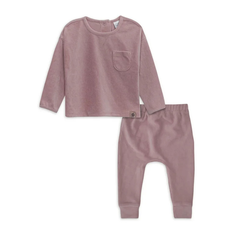Modern Moments by Gerber Baby Boy or Girl Gender Neutral Long Sleeve Velour Top & Pant, 2-Piece O... | Walmart (US)