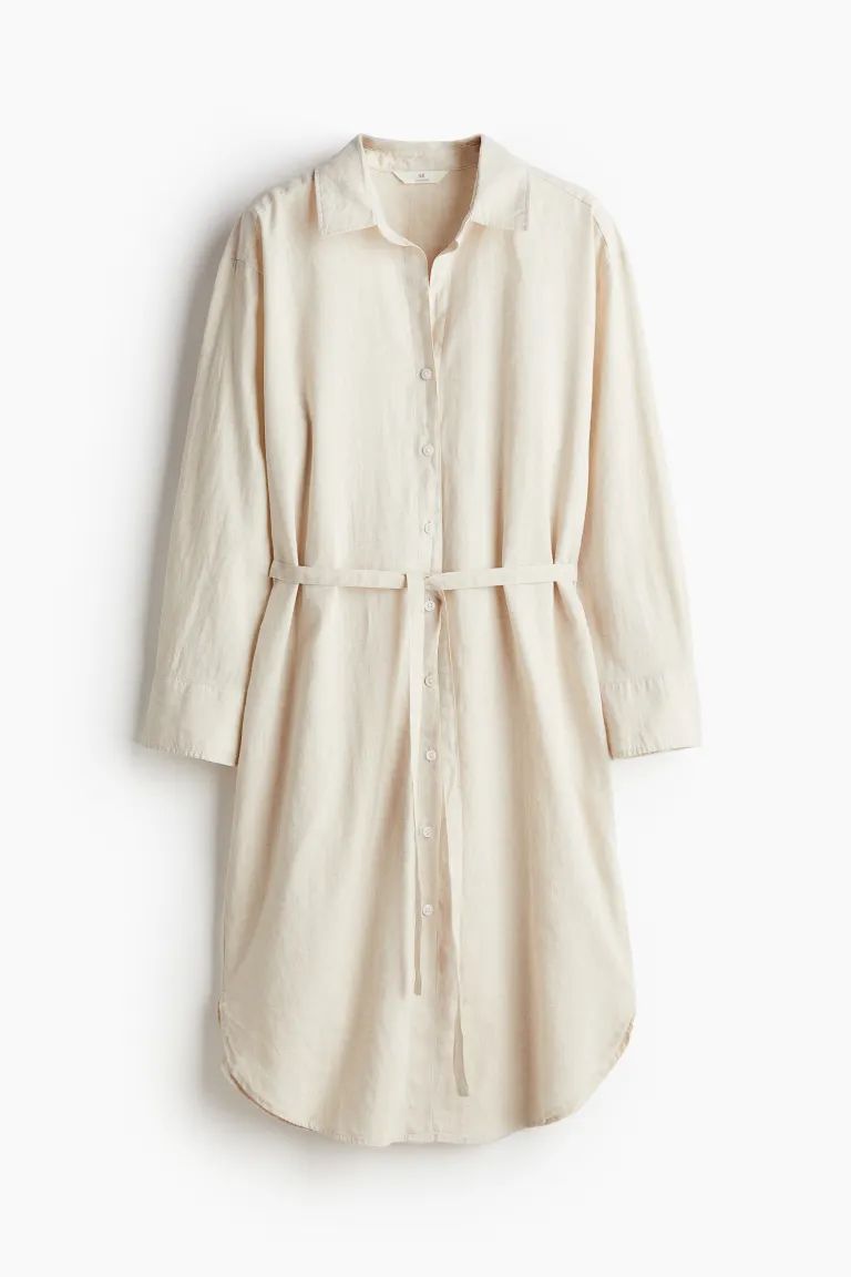 Linen-blend Shirt Dress - Light beige - Ladies | H&M US | H&M (US + CA)