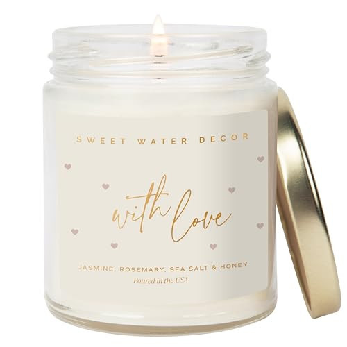 Sweet Water Decor with Love Candle, Thoughtful Gift, Jasmine, Rosemary, Sea Salt & Sweet Honey Scented Soy Wax Candle for Home, Wedding Gift, 9oz Clear Jar, 40 Hour Burn Time, Made in the USA | Amazon (US)