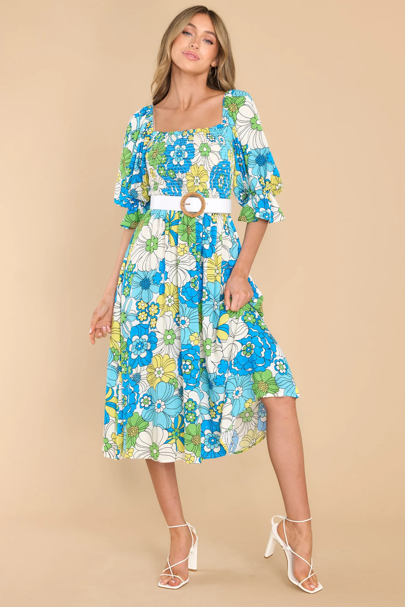 Inspiring Joy Blue Multi Floral Print Midi Dress | Red Dress 