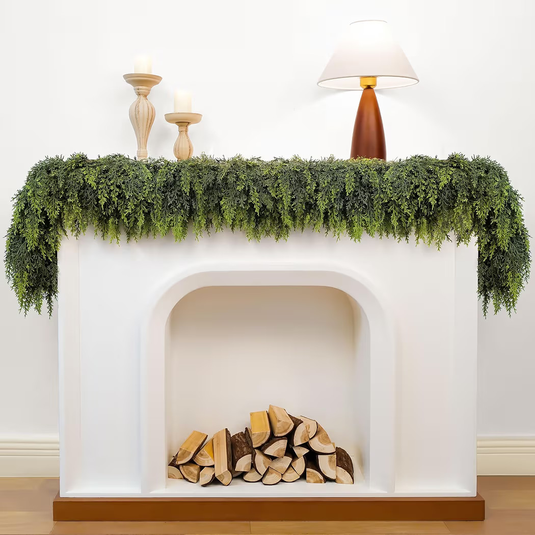 6ft Christmas Garland with Lights, Cedar Garland, Thick Realistic Green Cedar Pine Garland for Ma... | Amazon (US)