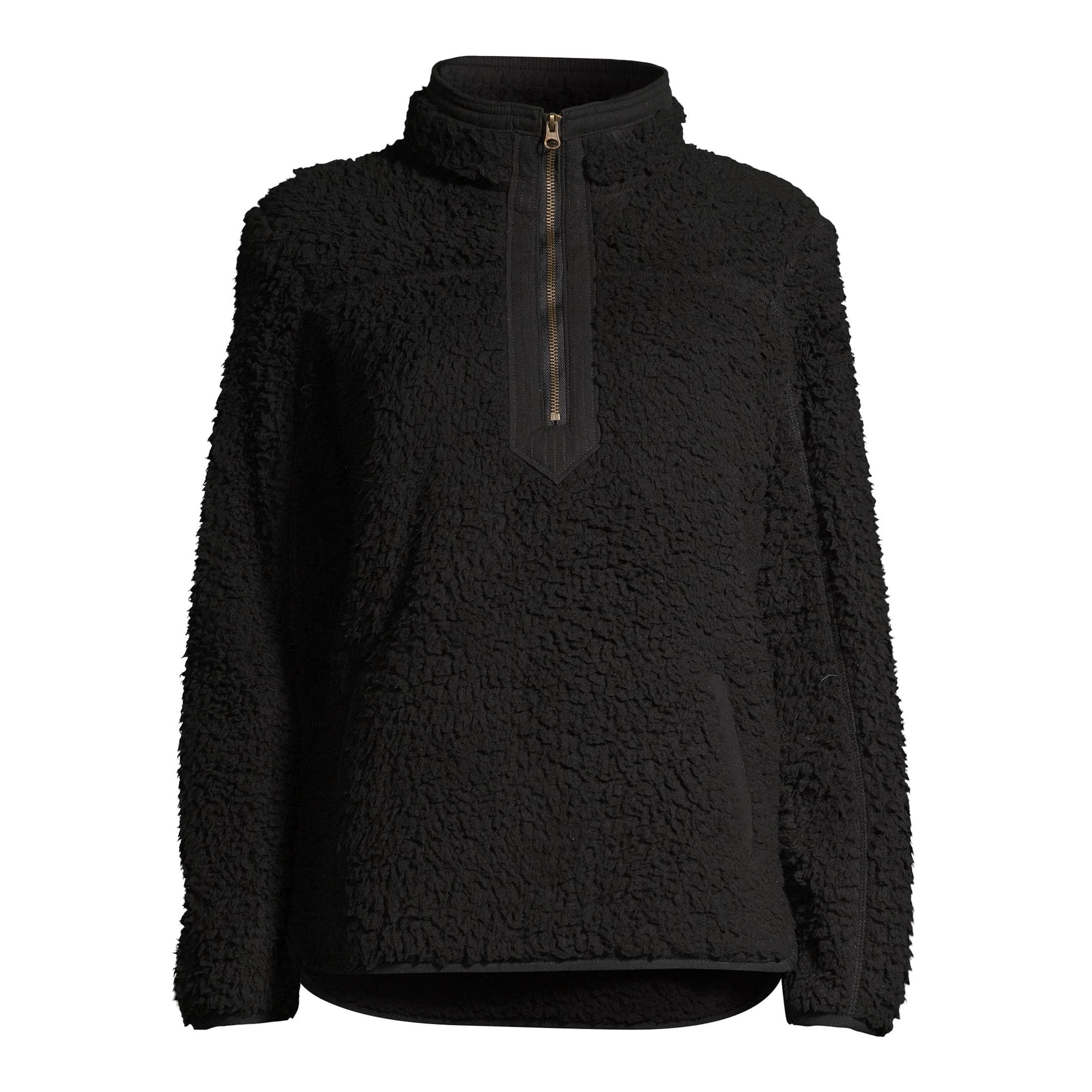 Time and Tru Women's Quarter Zip Faux Sherpa Pullover | Walmart (US)