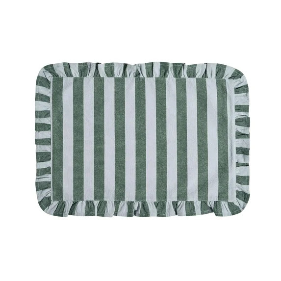 Beautiful Ruffle Stripe Fabric Placemat by Drew Barrymore, Cornflower Blue/Thyme Green, 20"W x 14... | Walmart (US)