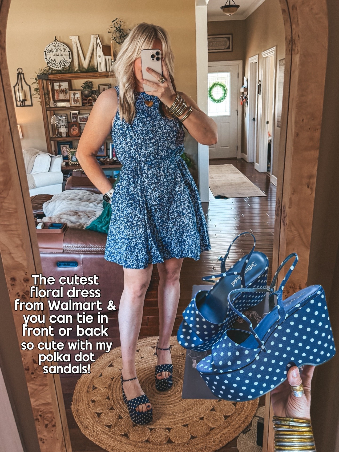 Another adorable dress from Walmart. I’m on a medium and you ca tie in the front or the back. These shoes with it are perfect!! 
💛Save with code MANDIE @kcchicdesigns 

#easterdress #dress #walmart #floraldress 

#LTKOver40 #LTKootd