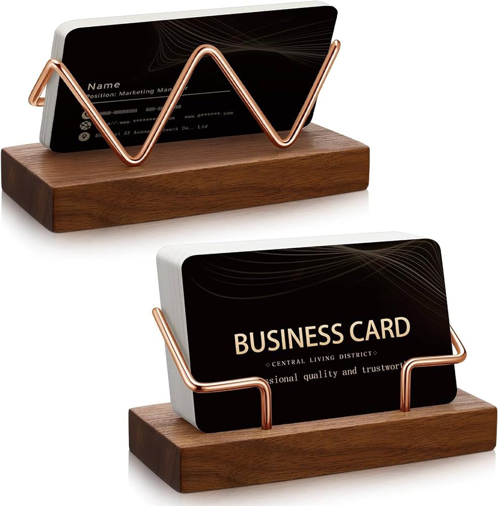 Amyhill 2 Pieces Wood Business Card Holder for Desk Wooden Business Card Display Stand Postcard H... | Amazon (US)