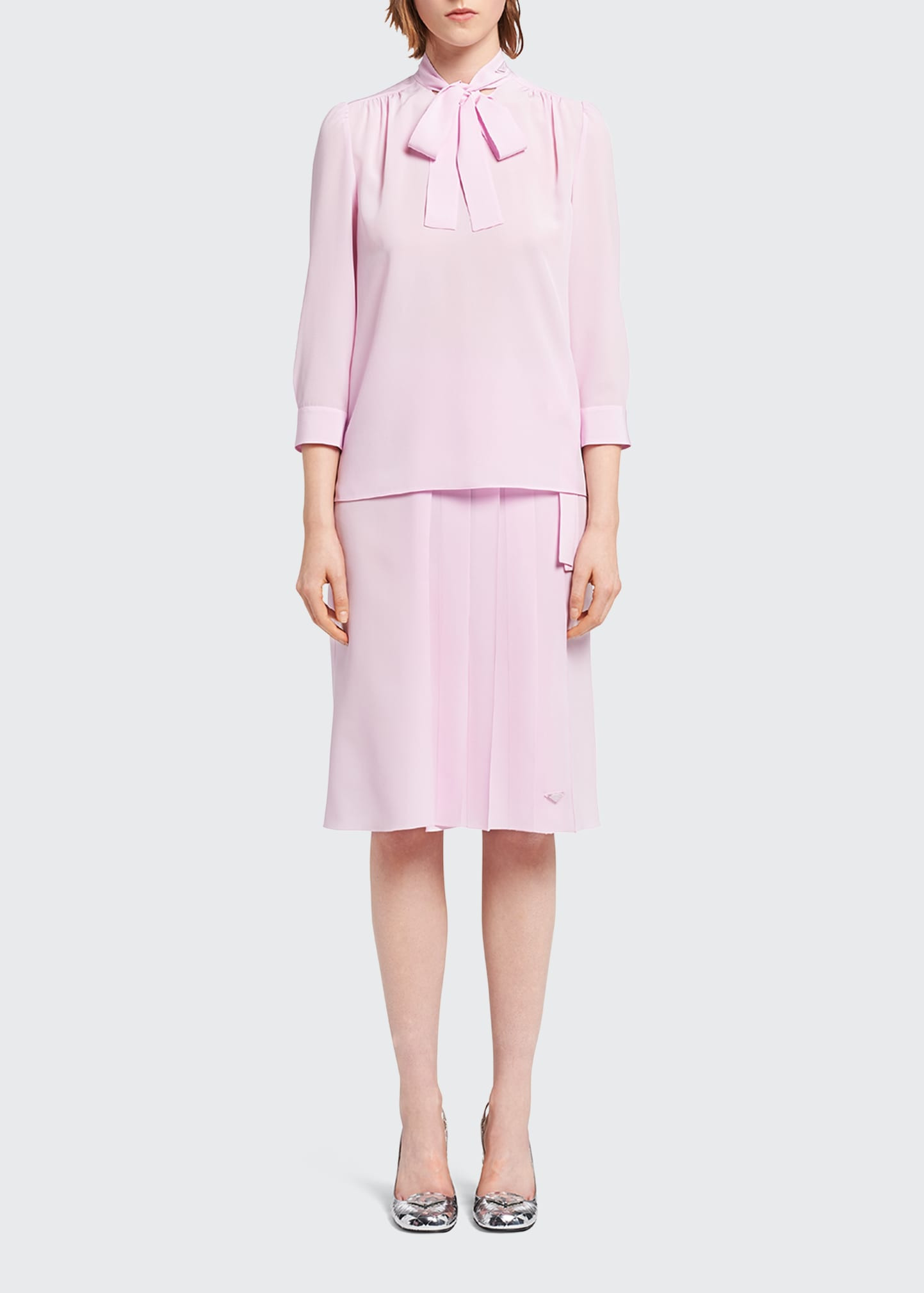 Bow-Tie Crepe 3/4-Sleeve Blouse | Bergdorf Goodman