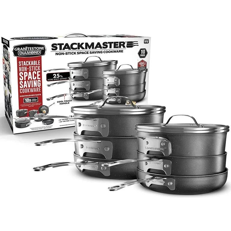 Granitestone Stackmaster Nonstick Pots and Pans Set, 10 Piece Complete Cookware Set, Stackable De... | Walmart (US)