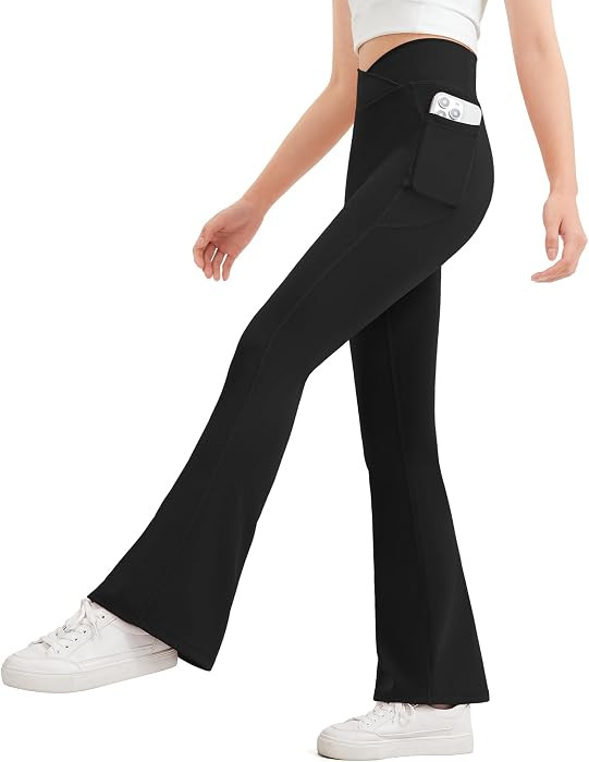 JOCMIC Girls Flare Leggings Kids Bell Bottom Yoga Pants with Pockets | Amazon (US)