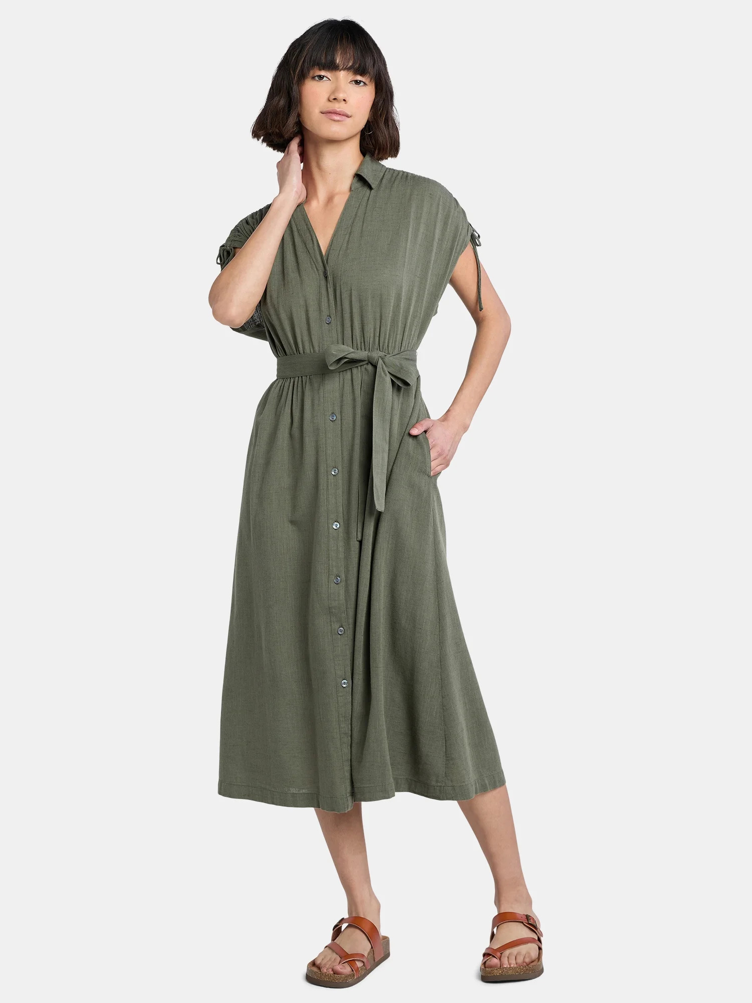 Time and Tru Women's and Women's Plus Midi Shirtdress, Sizes XS-4X | Walmart (US)