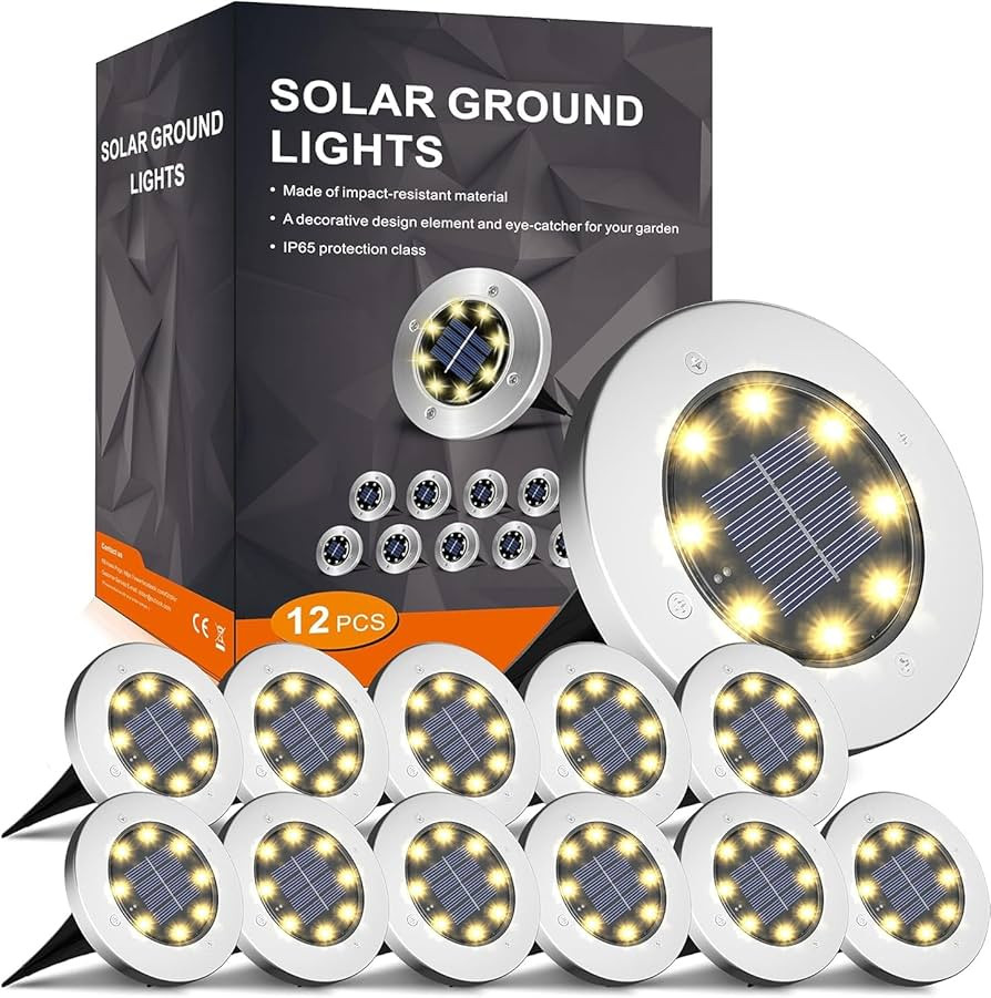 INCX Solar Ground Lights, 8 LED Garden Lights Solar Powered,Disk Lights Waterproof In-Ground Outd... | Amazon (US)
