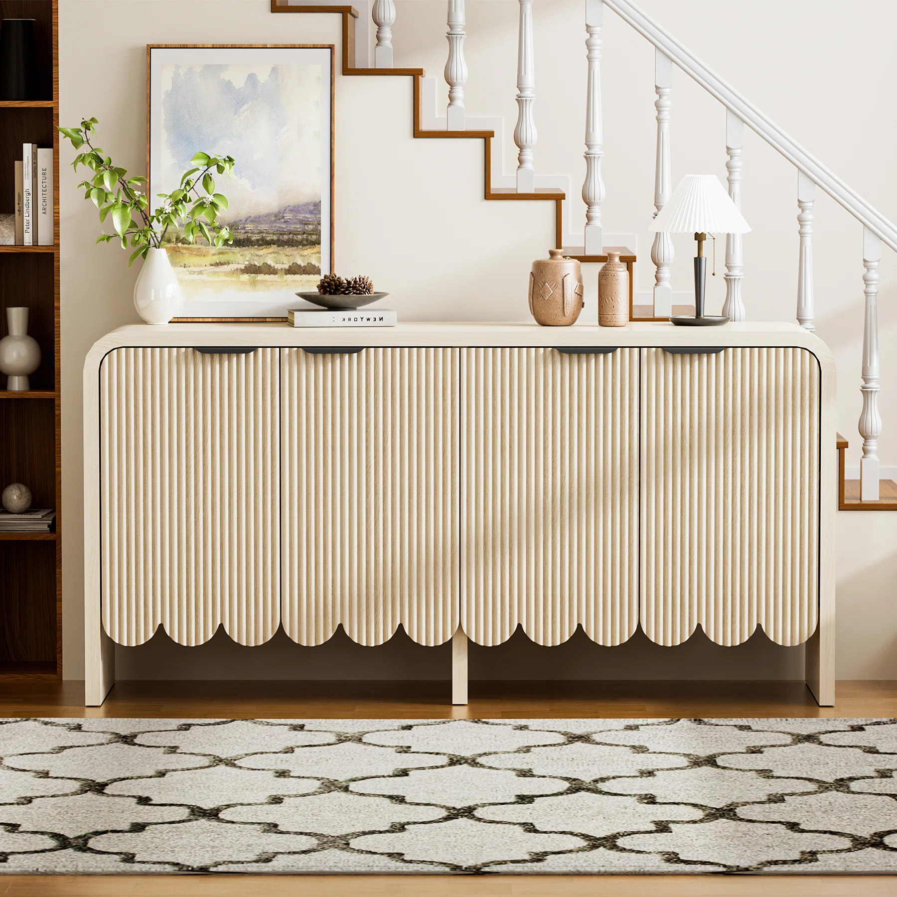 Modern Sideboard Buffet Cabinet, Accent Cabinet With 4 Doors And Adjustable Shelf, Fluted Console... | Wayfair North America