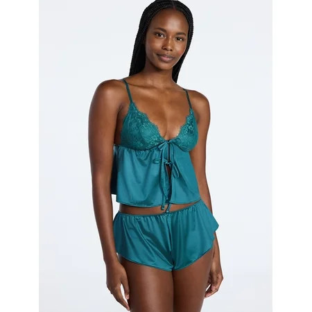 Joyspun Women's Bridal Lace Satin Cami and Shorts Set, 2-Piece, Sizes XS-XXXL | Walmart (US)