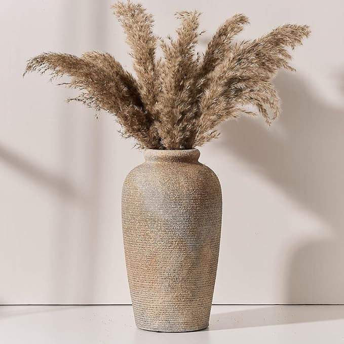 Large Ceramic Rustic Vase, 11 inch Minimalist Decorative Vase, Farmhouse Tall Wood Colored for Ho... | Amazon (US)