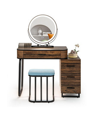 Vanity Table Set with 3-Color Lighted Mirror and Charging Station | Macy's