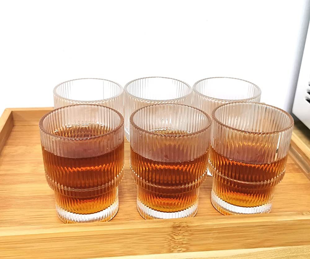 Gugou Ribbed Glassware Stackable Fluted Glasses - Unique Vintage Ripple Kitchen Cups for Weddings... | Amazon (CA)