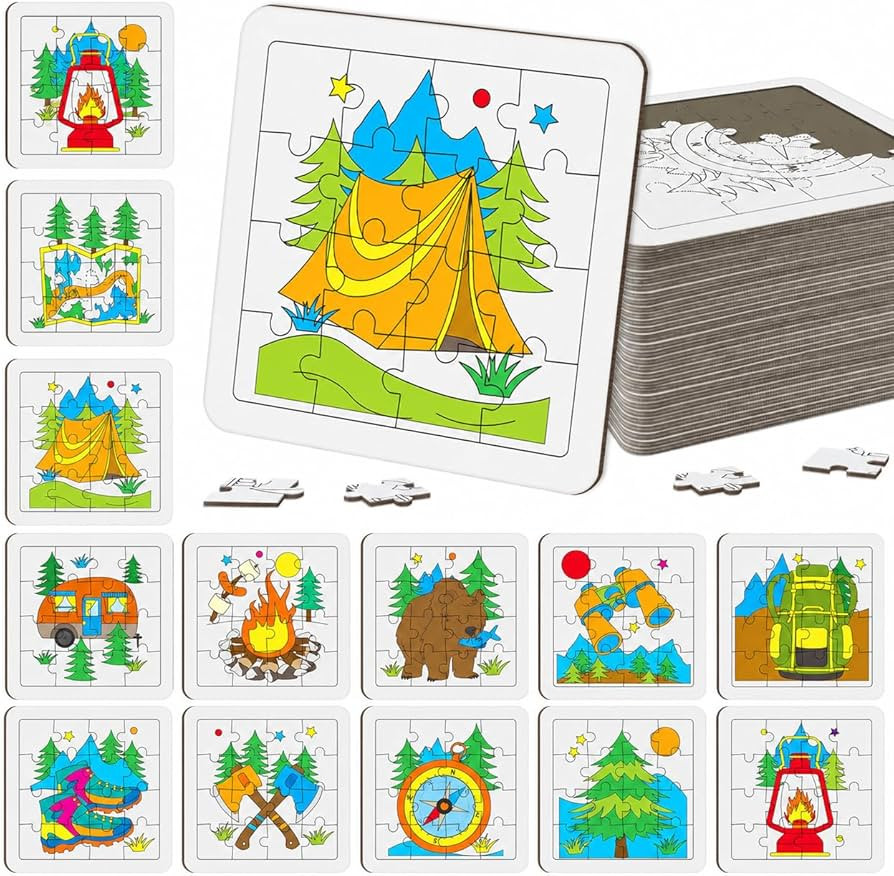 Cinrobiye 24 Pcs Camping Coloring Jigsaw Craft Kit for Kids, DIY Outdoor Adventure Activity Set B... | Amazon (US)