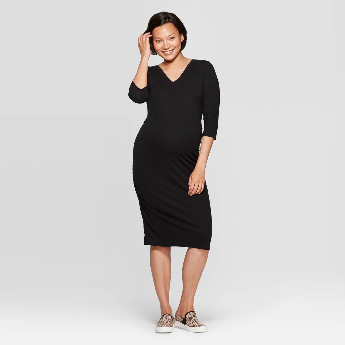 3/4 Sleeve Ribbed T-Shirt Midi Maternity Dress - Isabel Maternity by Ingrid & Isabel™ | Target