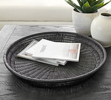 Woven Rattan Round Tray - Black | Pottery Barn (US)