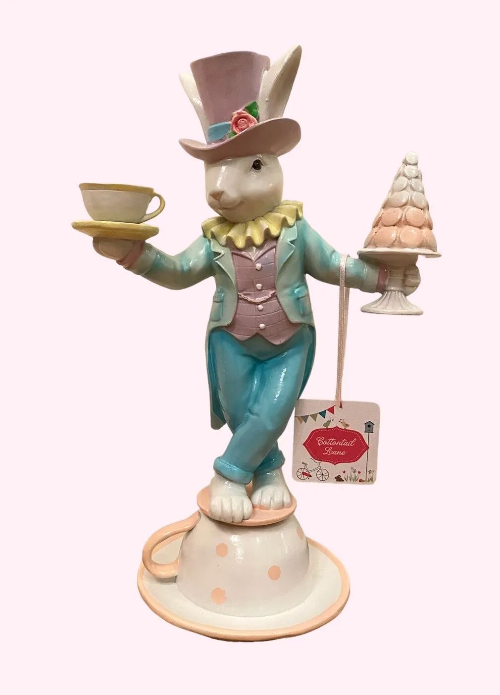 Cottontail Lane Mad Hatter Easter Bunny 15” Figure Macaroon Tree and Tea Cups  | eBay | eBay US