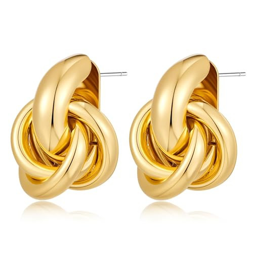 Gold Earrings for Women, Gold Chunky Earring for Women, Chunky Trendy Knot Stud, Vintage Metal French Style Earrings, Hypoallergenic Fashion Jewelry | Amazon (UK)