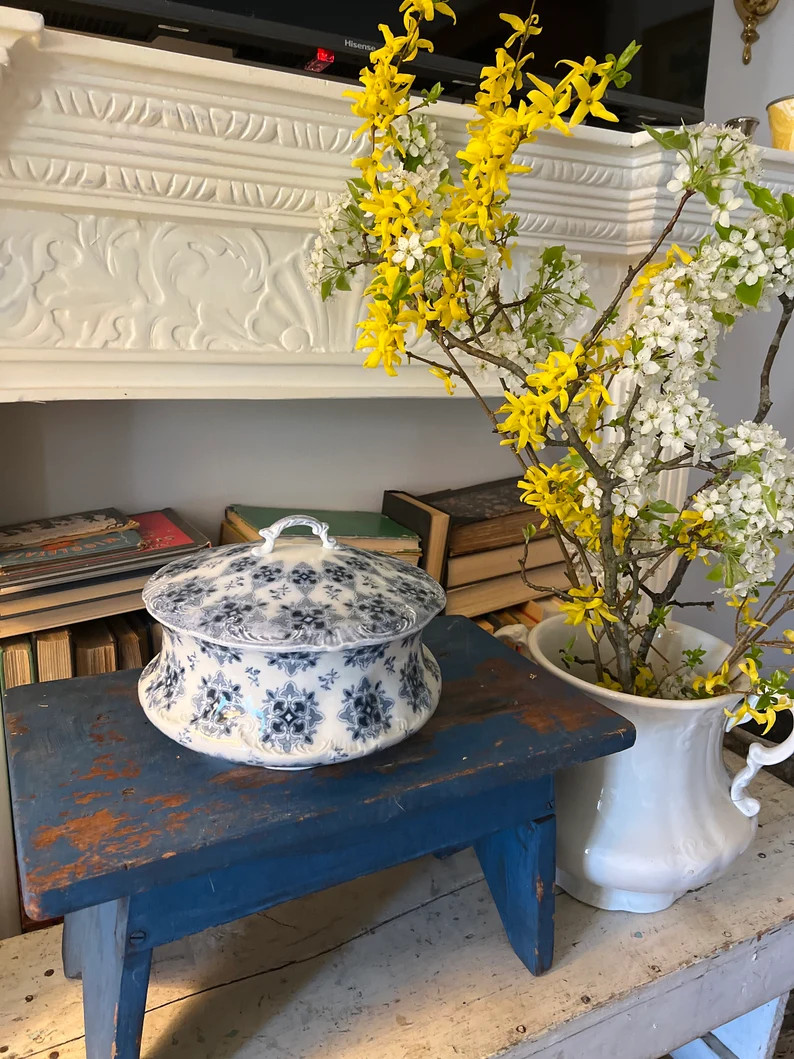 Blue and White Vintage English Ironstone Chamberpot - Etsy | Etsy (US)