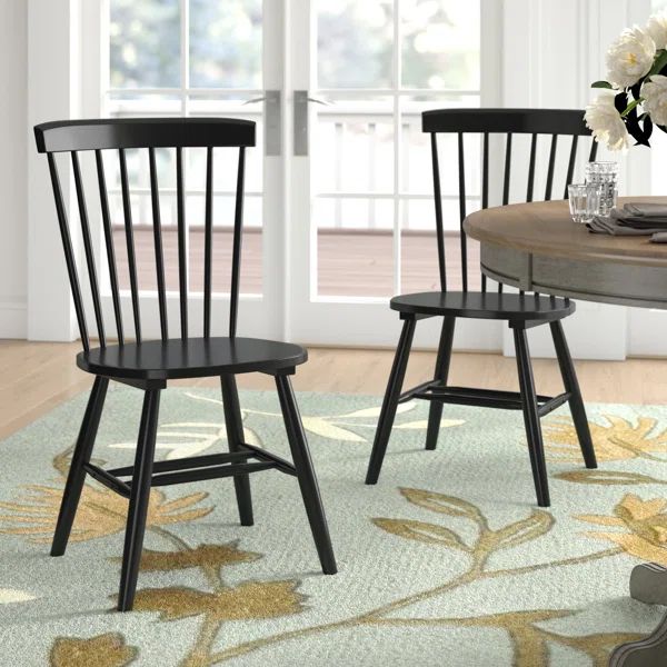 Fayann Solid Wood Slat Back Side Chair in Black (Set of 2) | Wayfair North America