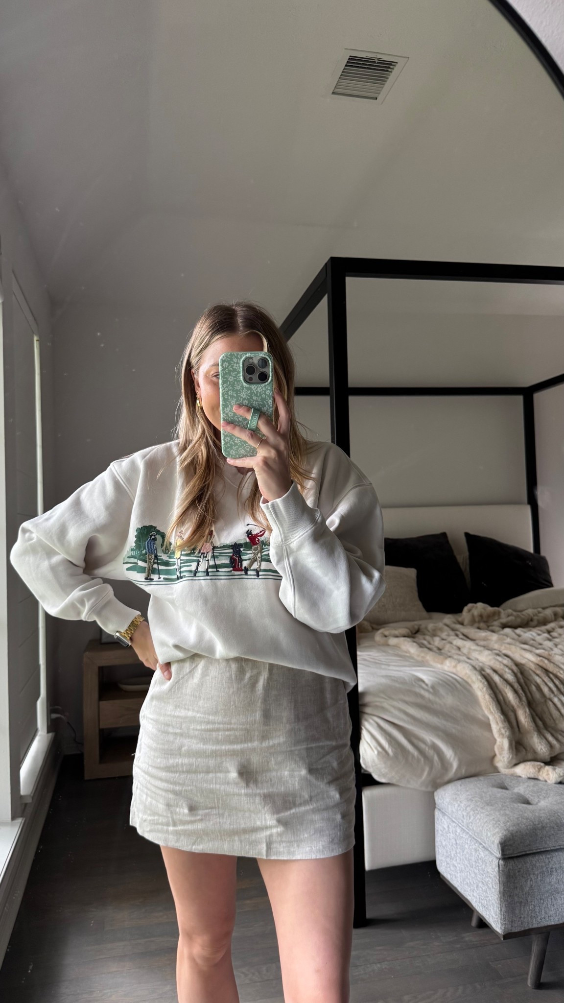 Casual summer outfit | my FAVE sweatshirts ever!! I wear size M or XL for a super oversized fit. Skort in M.