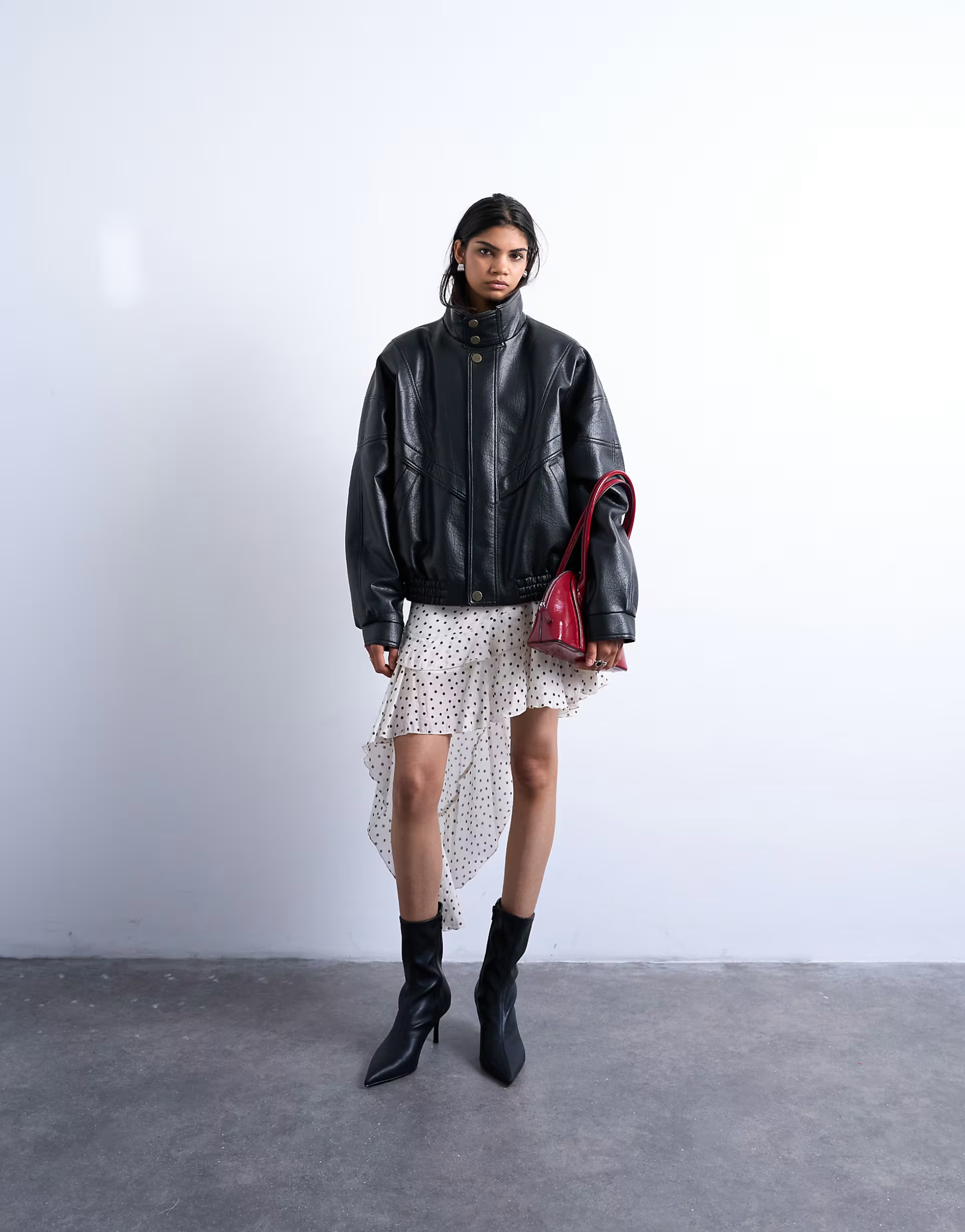 Topshop frill detail midi skirt in spot print | ASOS (Global)